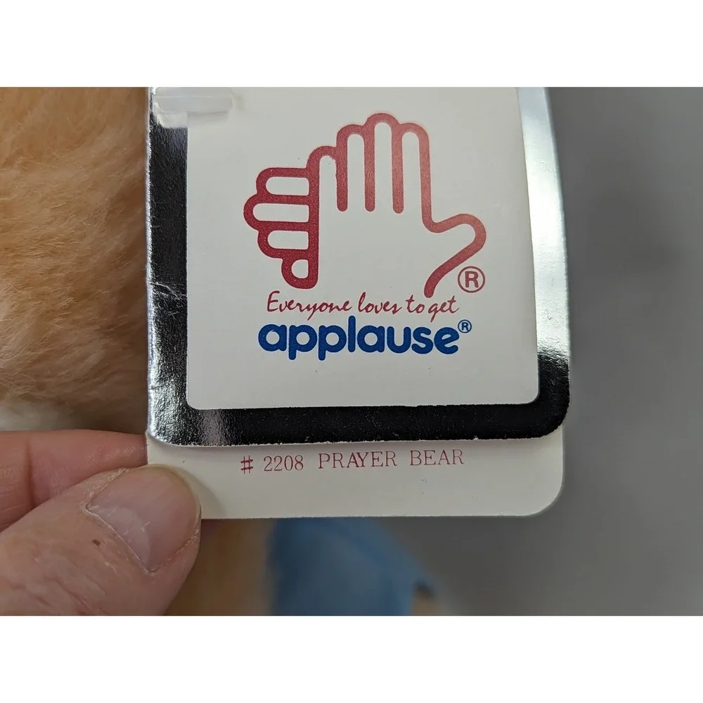 Applause Prayer Bear Plush‎ 11 Inch Blue Shirt 1984 Stuffed Animal Toy